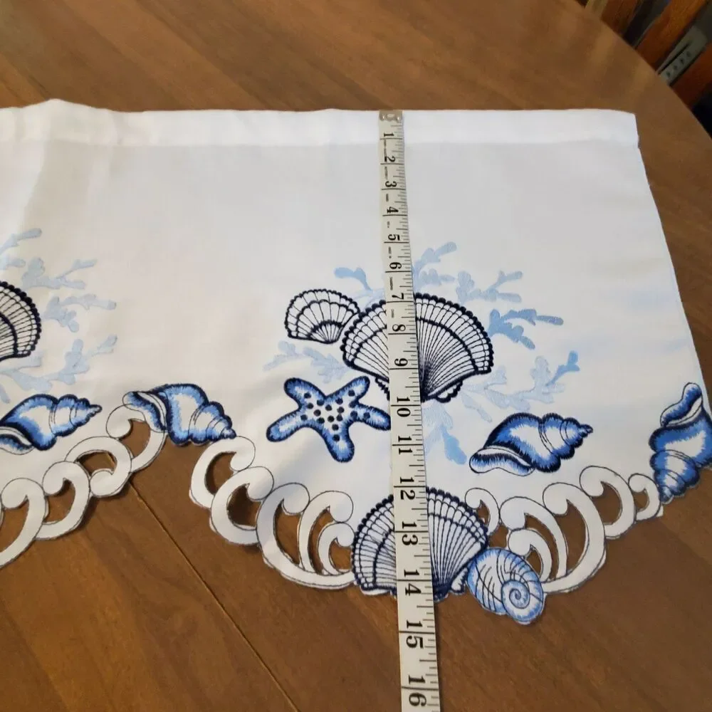 Collections ETC Window Valances Coastal Seashell Applique Embroidered Cut-Work